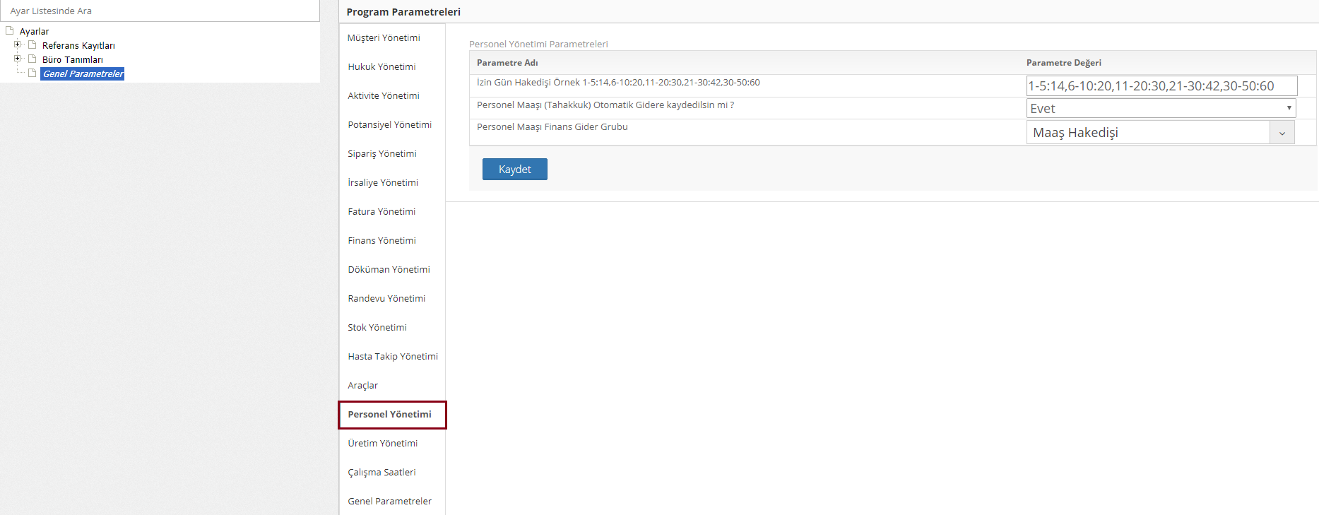 personel yönetimi ayarları